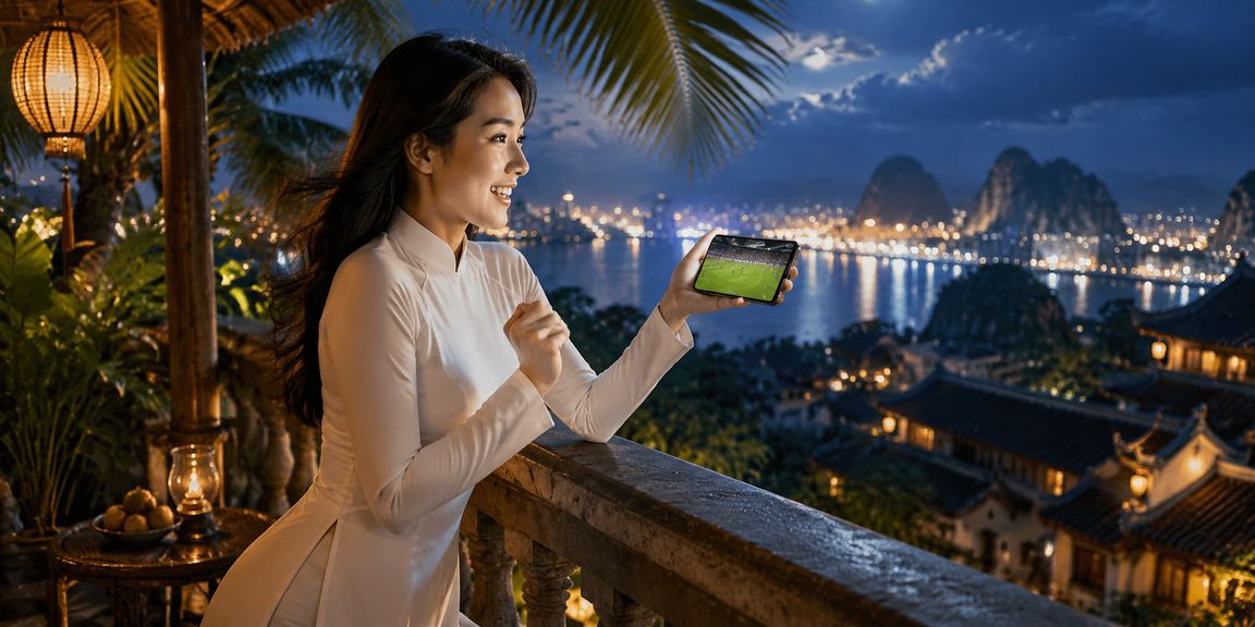 Du khách Ninh Bình trong trang phục áo dài trải nghiệm cá cược thể thao và jackpot trực tuyến