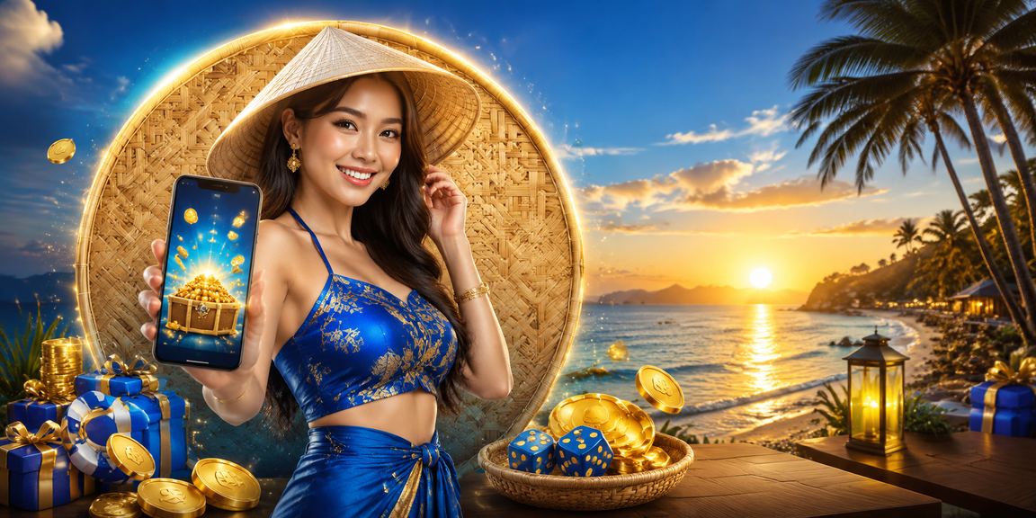 Người phụ nữ đội nón lá tại Phú Quốc đăng ký tài khoản xổ số trực tuyến trên điện thoại
